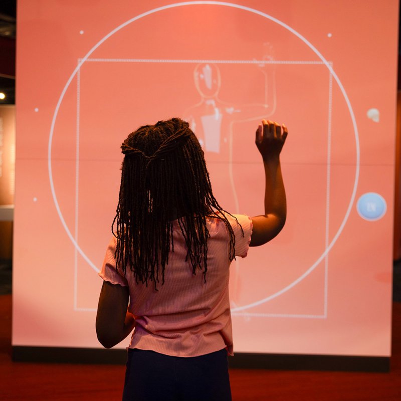 Photo of a child interacting with one of the Vitruvian Hubs in Lehigh Valley Health Network My Body